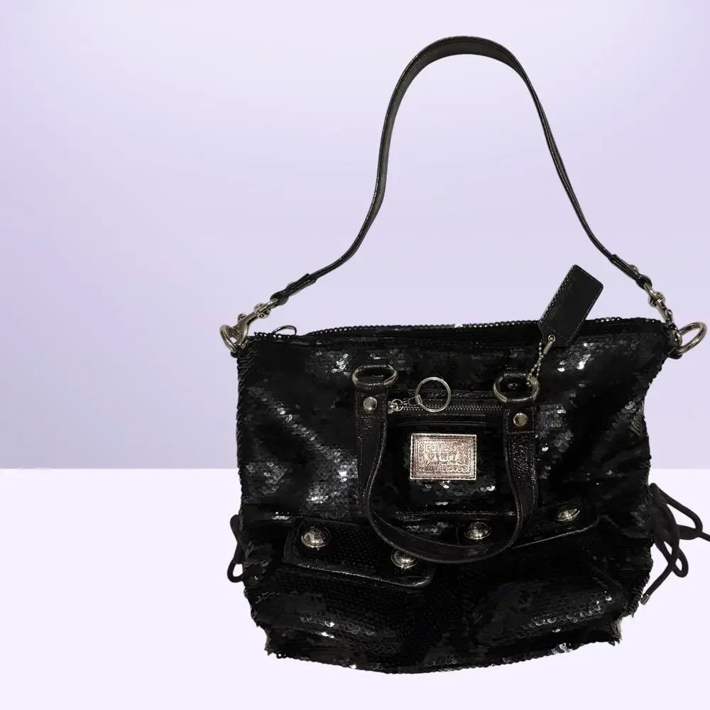 Coach Poppy 13821 Black Sequin Spotlight Tote Antique Brass NWOT Rare Bag